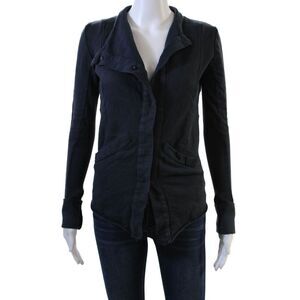 Improvd Womens Button Front Long Sleeve Mock Neck Jacket Navy Cotton Size XS